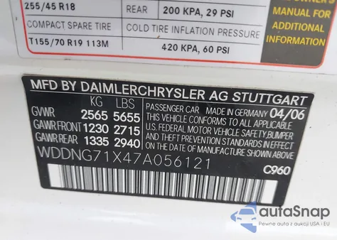 2007 Mercedes-Benz S 550 z USA, uszkodzony, nr VIN WDDNG71X47A056121